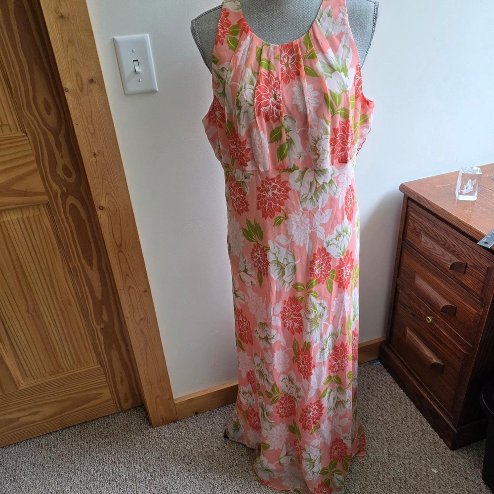 Chadwick's Silk VTG Floral Maxi Dress Pink Y2K 90s Soft Girl Feminine Size 16